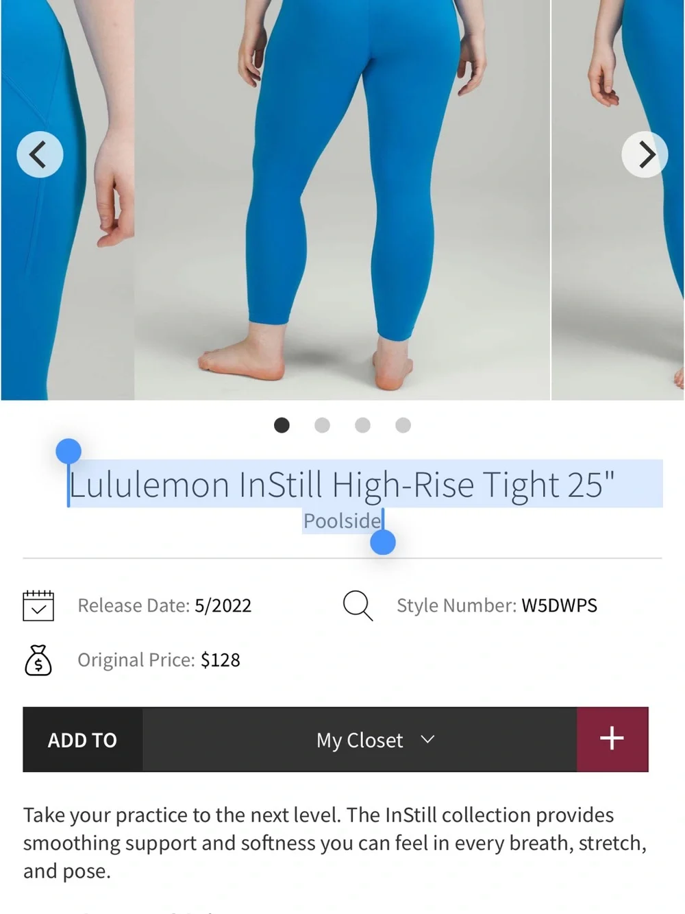 Size 10 Lululemon InStill High-Rise Tight 25